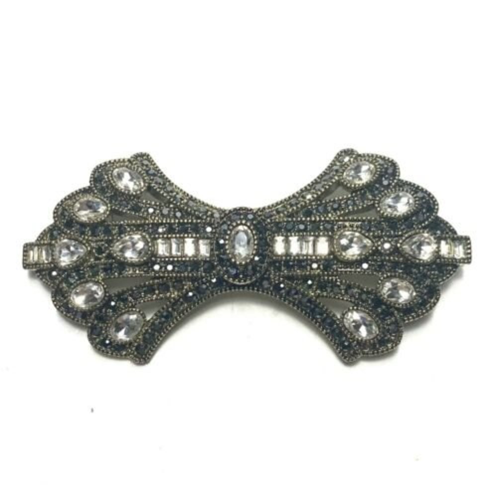 Heidi Daus Crystal Brooch Bow Tie Art Deco Ice Smokey Topaz Icy Statement